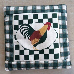 Vintage Alices Cottage Rooster Hot Pad Green Checkered Design Trivet Made In USA